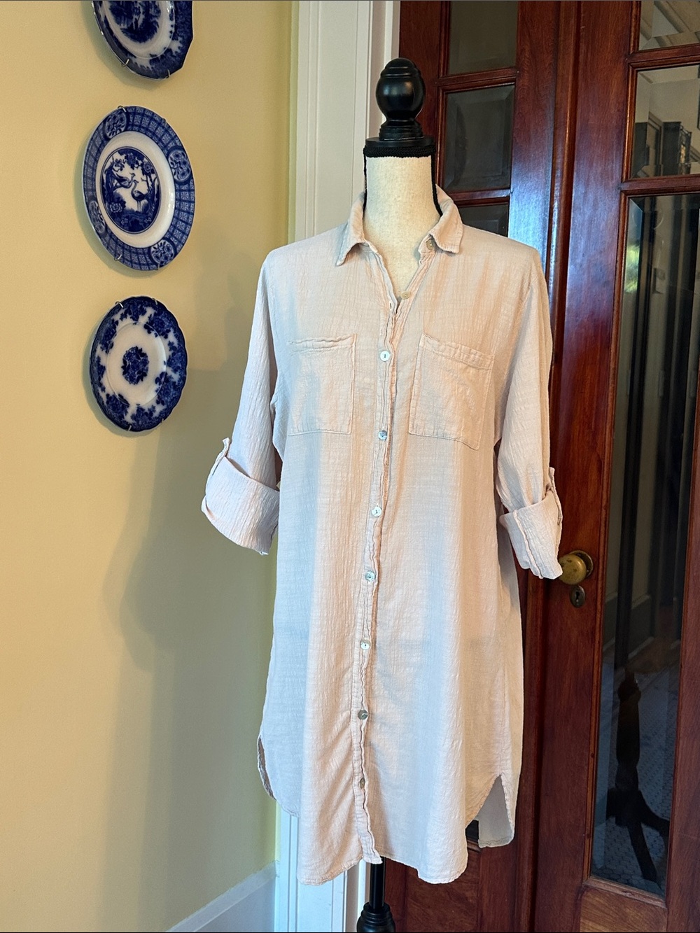 Blanco by Nature | Gauze Cotton Cabana Shirt Dress Coverup Made in Peru, Size XL